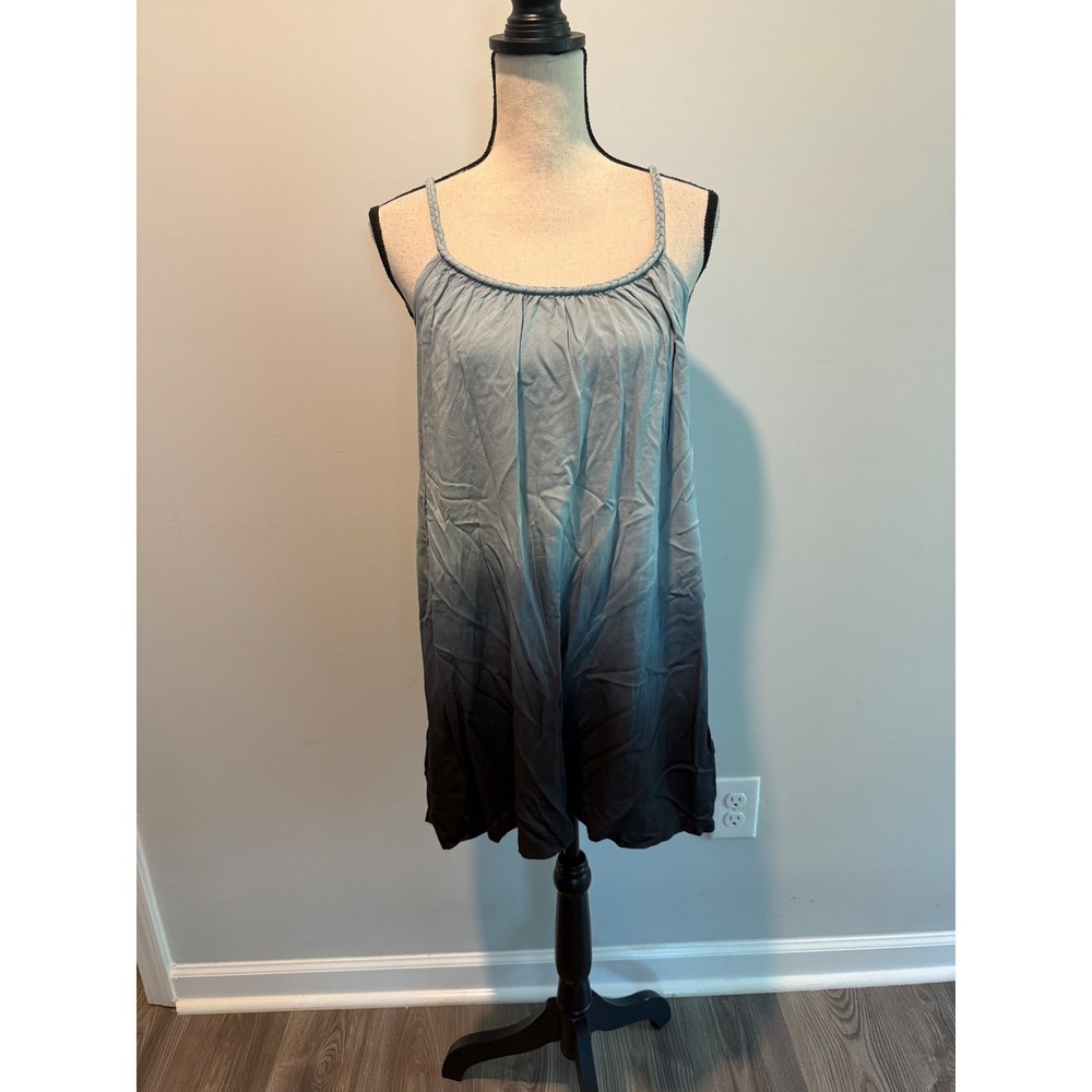 Natural Life Blue Ombre Boho Shift Mini Dress Braided Straps Womens size Small